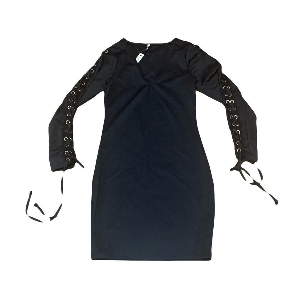 Love Nation MEDIUM Black V neck Long lace up sleeves antique gold hardware